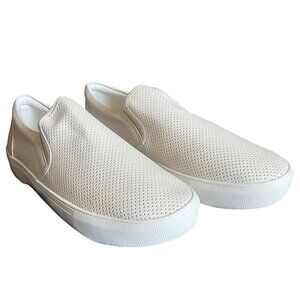 Women’s Perforated Faux Leather Sneakers Beige Upper White Sole Casual Comfort 8